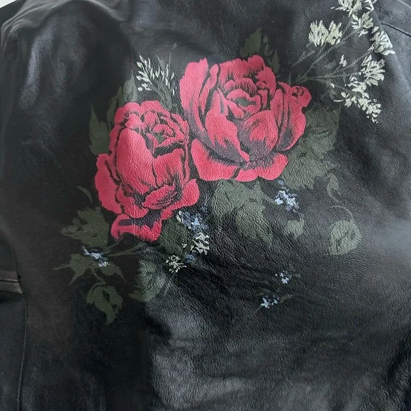 Newport News Strapless Leather Corset/Boudice - Black with Red Floral Design - Picture 6 of 8